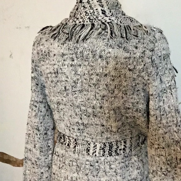 Lucky Brand Chic Boho Belted Trench Style Sweater with Fringe Trim - Picture 7 of 10